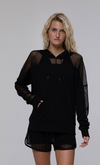 Mesh Long Sleeve Hoodie; Black, White & Blush. Mesh Long Sleeve Hoodie; Black, White & Blush.