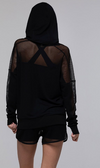 Mesh Long Sleeve Hoodie; Black, White & Blush. Mesh Long Sleeve Hoodie; Black, White & Blush.