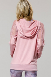 Mesh Long Sleeve Hoodie; Black, White & Blush. Mesh Long Sleeve Hoodie; Black, White & Blush.