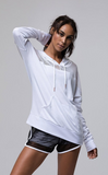 Mesh Long Sleeve Hoodie; Black, White & Blush. Mesh Long Sleeve Hoodie; Black, White & Blush.