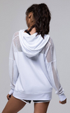 Mesh Long Sleeve Hoodie; Black, White & Blush. Mesh Long Sleeve Hoodie; Black, White & Blush.