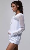 Mesh Long Sleeve Hoodie; Black, White & Blush. Mesh Long Sleeve Hoodie; Black, White & Blush.